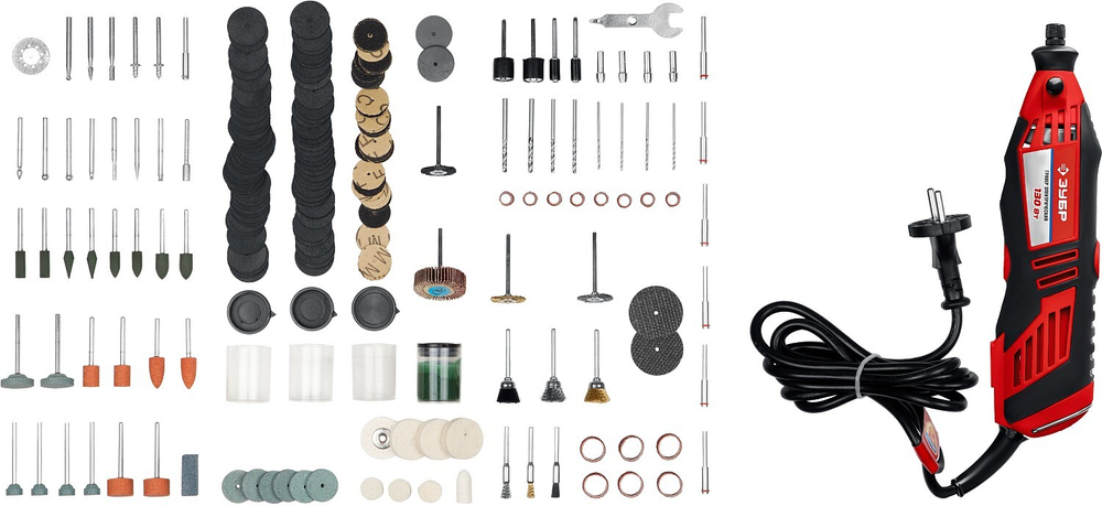 ЗУБР 172 предмета, 130 Вт, набор мини-насадок с гравером (ЗГ-130ЭК H172)
