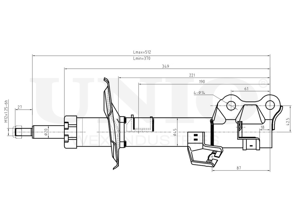 Амортизатор газовый передней подвески левый UNIO SAB-10194