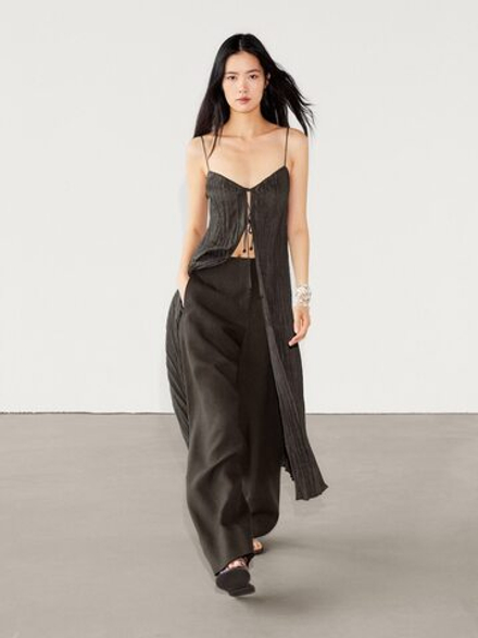 Massimo Dutti Длинный плиссированный топ, шоколадный