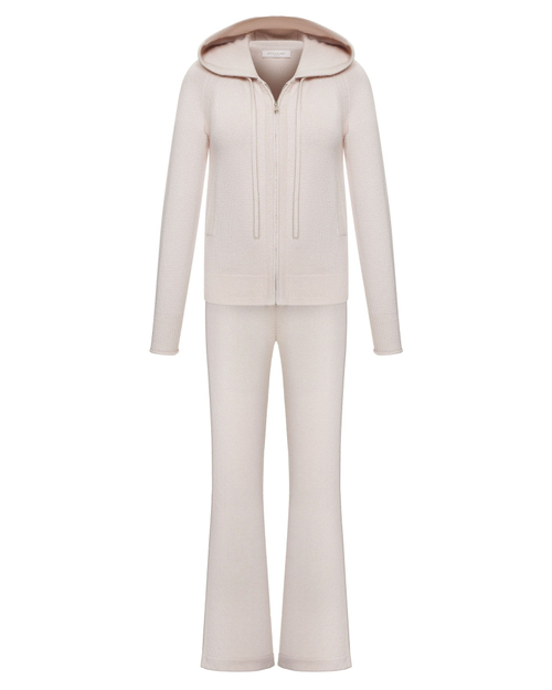 Комплект кардиган на молнии с капюшоном и брюки прямые из кашемира, пудровый