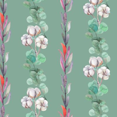 Веточки хлопка на зелёном