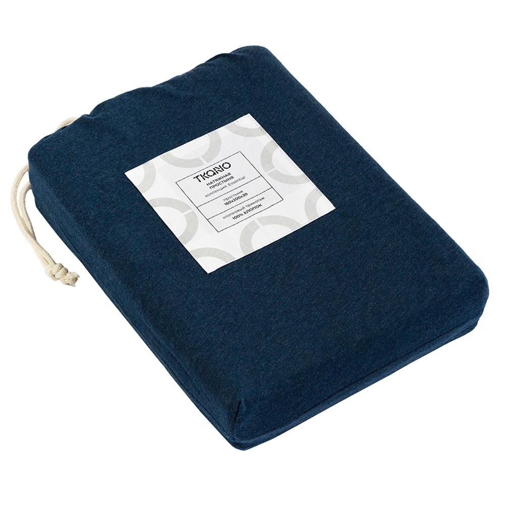 Простыня на резинке из хлопкового трикотажа темно-синего цвета из коллекции essential, 160х200х30 см