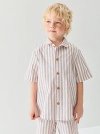 Рубашка хлопковая оверсайз "Полоска Беж" с коротким рукавом