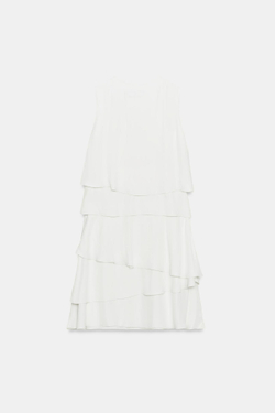 ZARA КОРОТКОЕ ПЛАТЬЕ С ВОЛАНАМИ, ЭКРЮ
