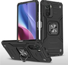 Противоударный чехол для Xiaomi Redmi K40 / Redmi K40 Pro + / Poco F3 черный с пластиной для магнитного автодержателя и кольцом подставкой / чехол накладка для телефона Сяоми Редми К40 / К40 плюс / Поко F3 трансформируется в подставку / чехол с держател