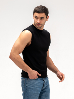 Майка мужская хлопковая на широких лямках Черная