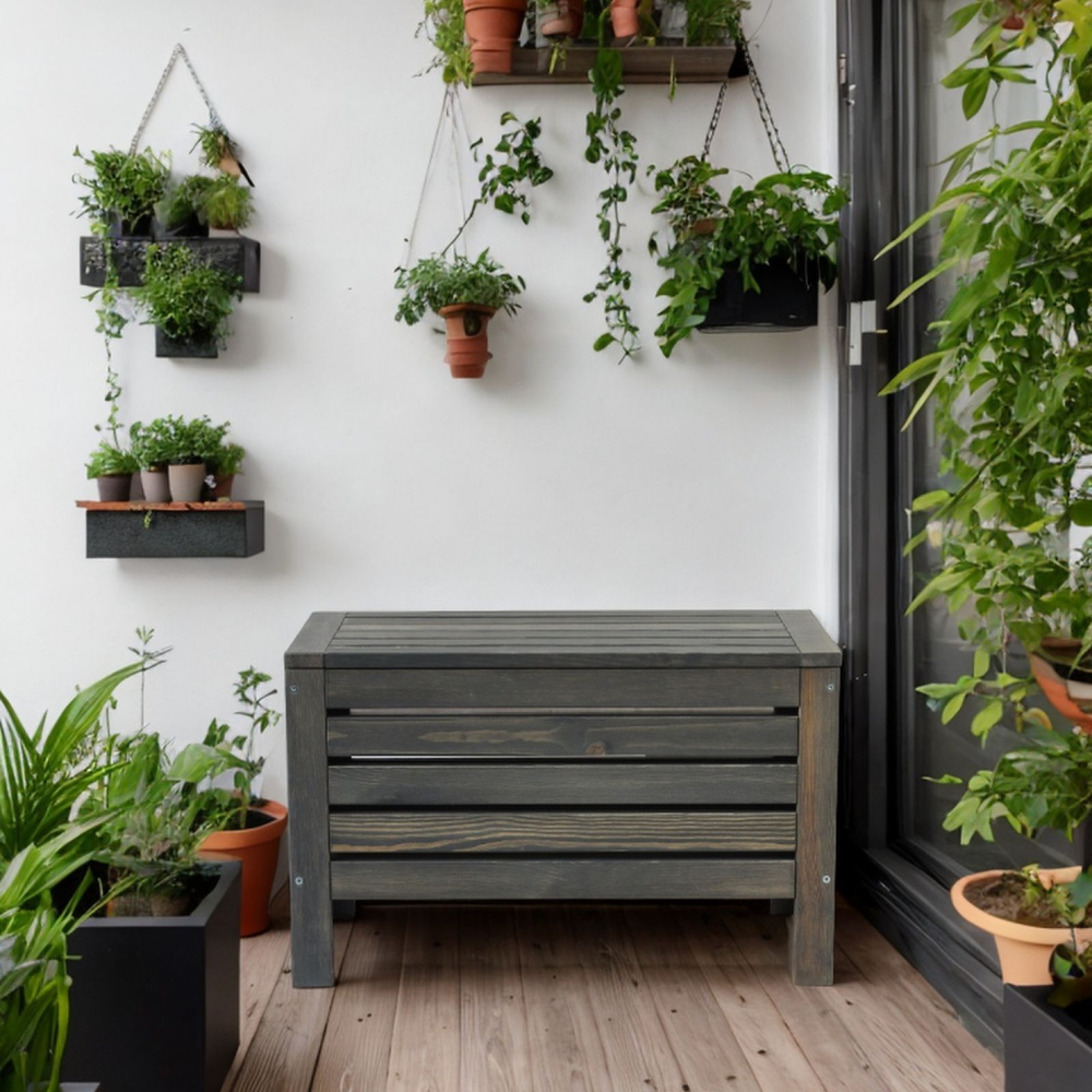 Сундук скамья деревянный для хранения вещей Эпларо для мангала и для сада, графит