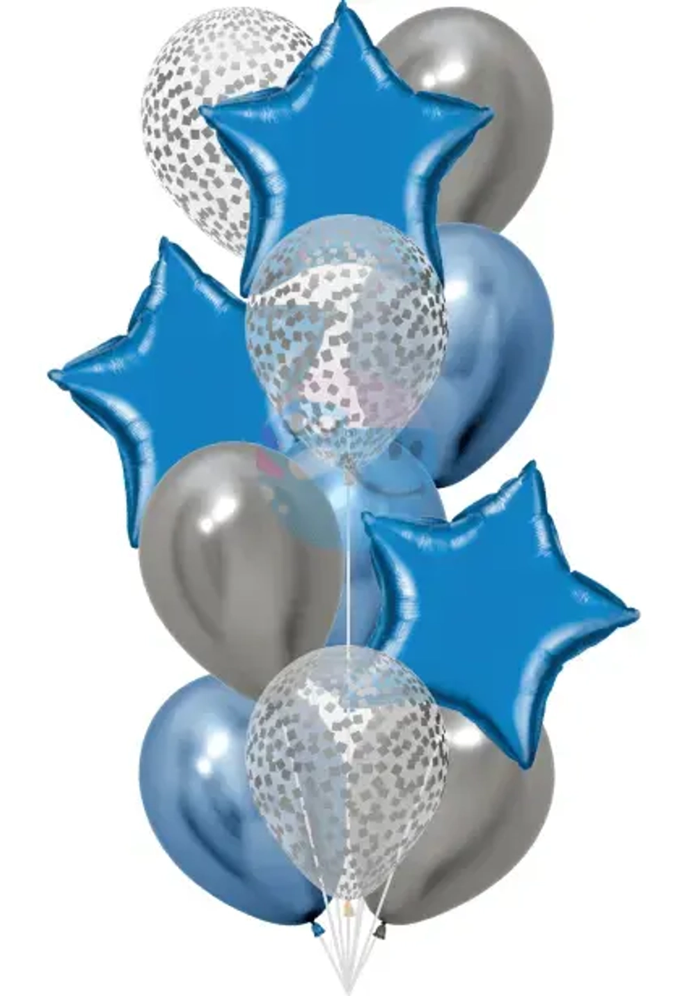 Фонтан «Космос» из 12 воздушных шаров с гелием (синий, серебро)