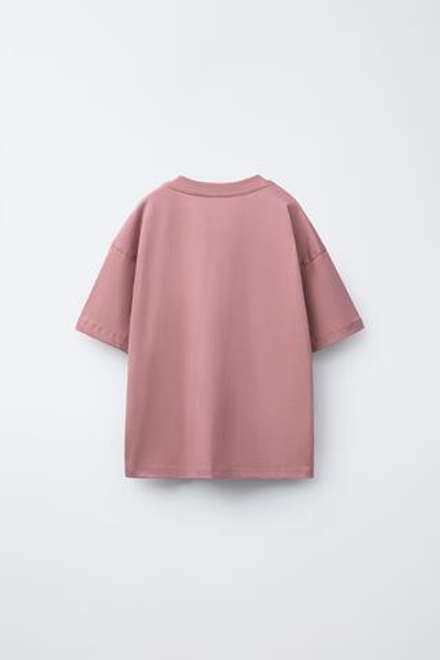 ZARA ОДНОТОННАЯ ФУТБОЛКА MEDIUM WEIGHT, КЛУБНИЧНЫЙ
