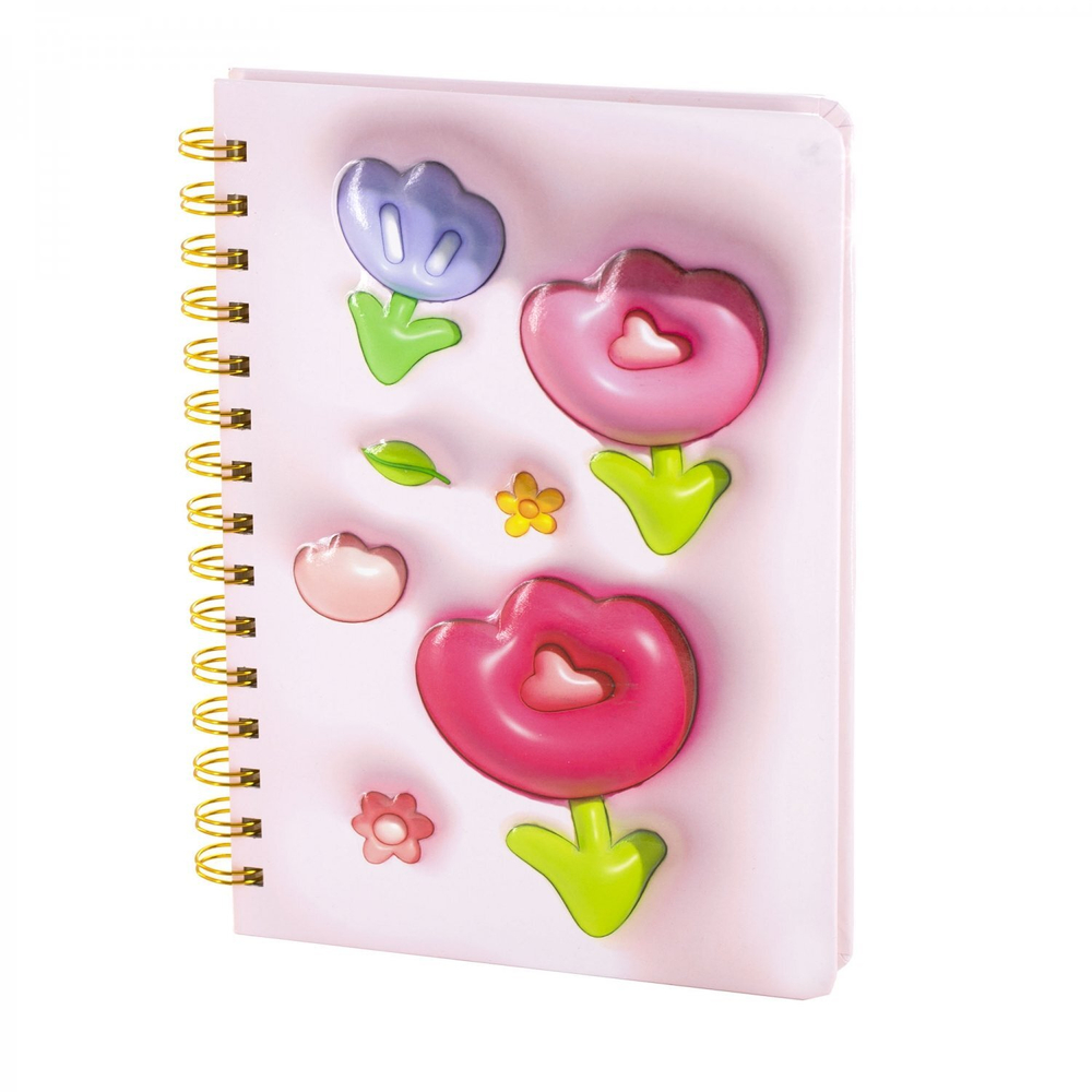 Блокнот 14,5 см * 21 см, гребень, Alingar, ламинация, конгрев, эффект 3D, клетка, 80 л., "Яркая полянка"