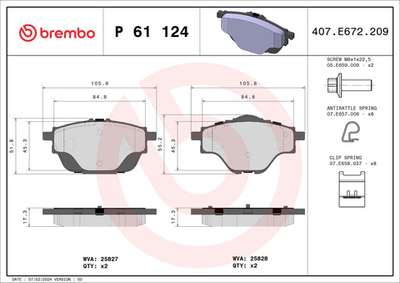 BREMBO - P61124-BRB - Brake Pad Set, disc brake