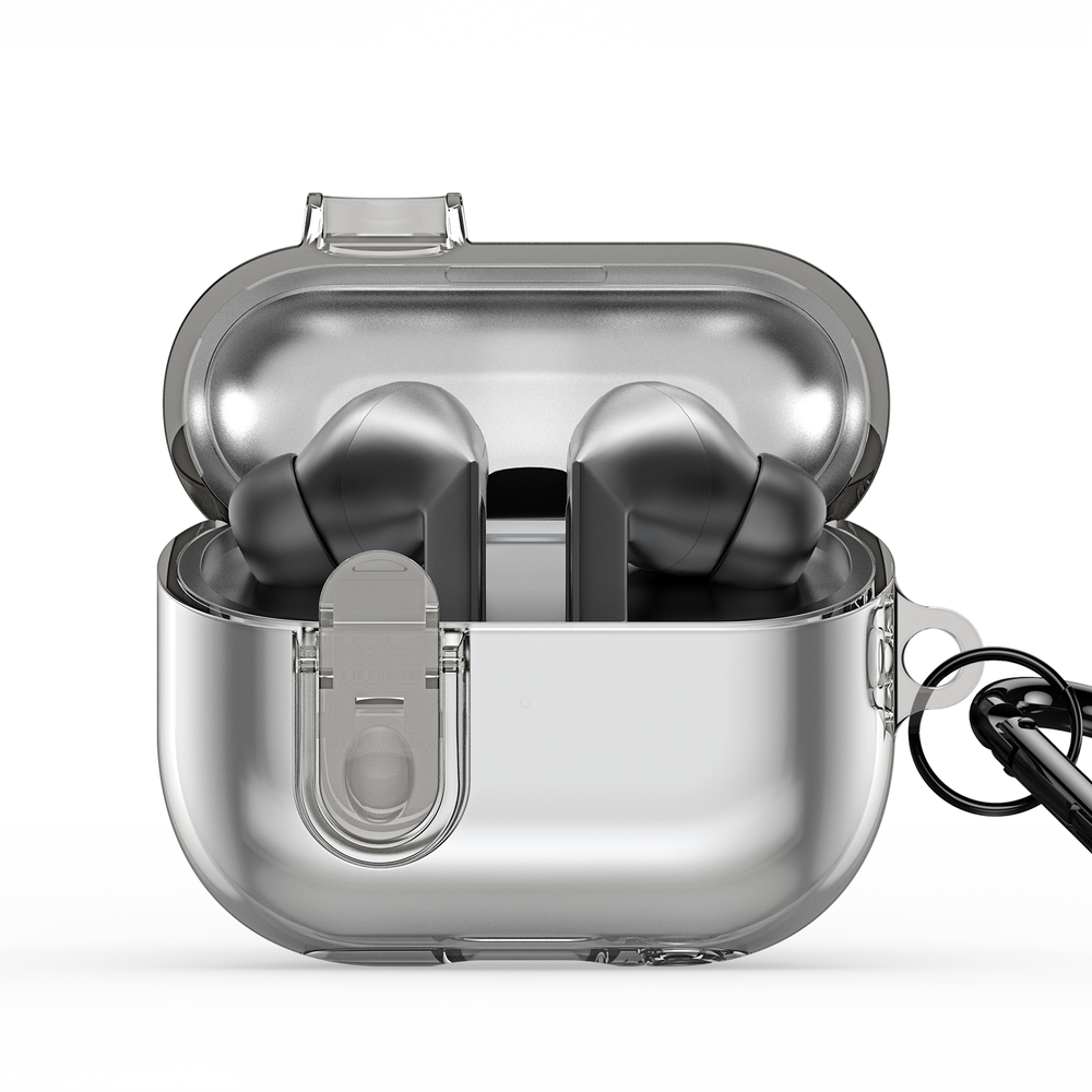 Прозрачный серый чехол из TPU от Dux Ducis для наушников Samsung Buds3 и Buds 3 Pro, серия SECI Series Case, в комплекте с карабином