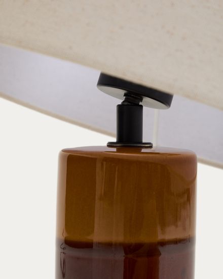 Настольная лампа Mavran из коричневой керамики с хлопковым абажуром