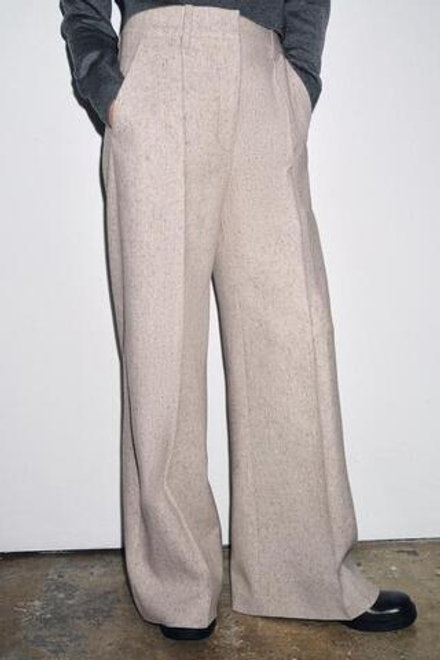 ZARA БРЮКИ WIDE-LEG С ОТДЕЛКОЙ — ZW COLLECTION, БЕЖЕВЫЙ