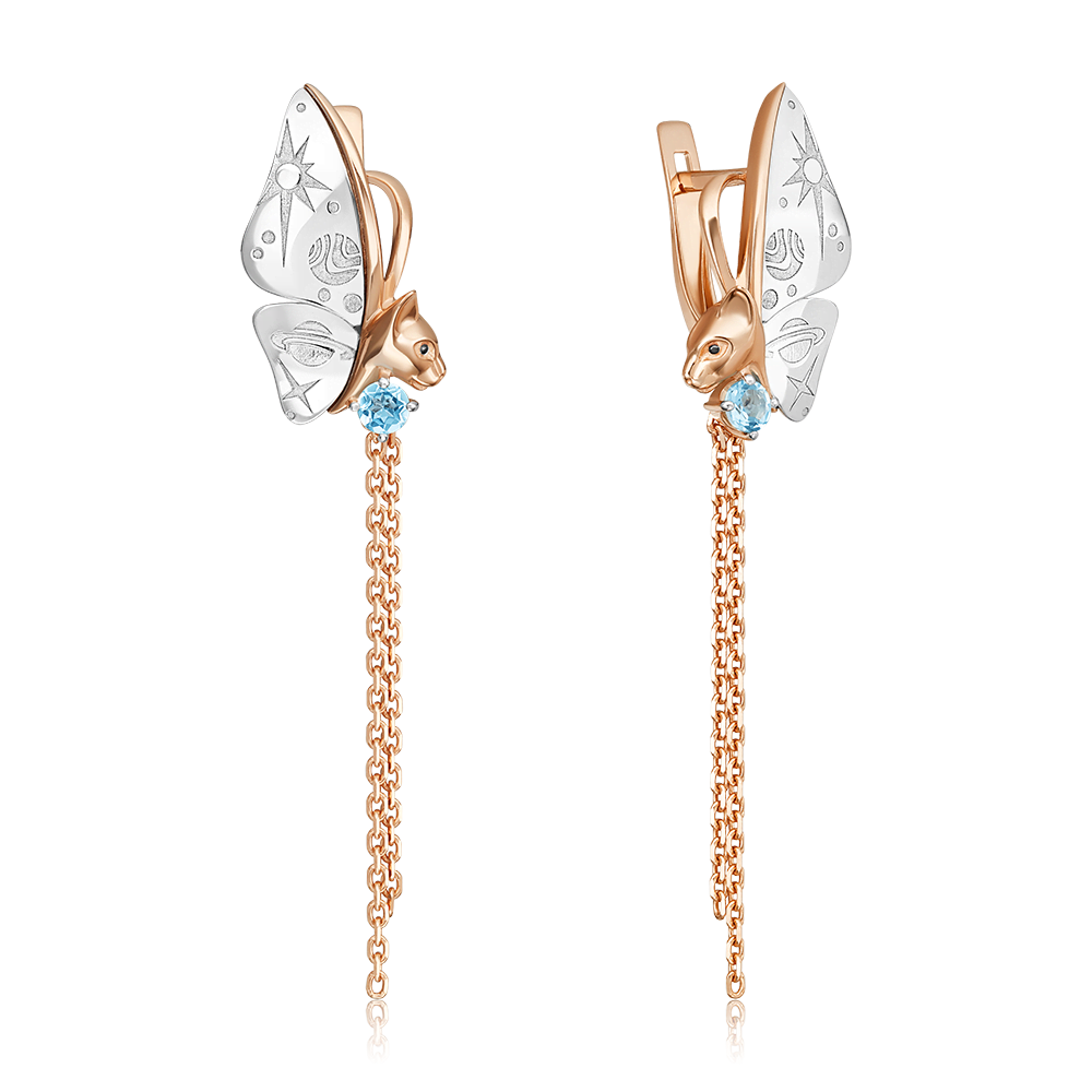 Серьги «Постижение тайн» с английским замком из комбинированного золота с топазом