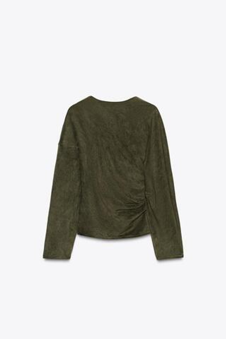 ZARA ТОП ИЗ ИСКУССТВЕННОЙ ЗАМШИ С ДРАПИРОВКОЙ, ХАКИ