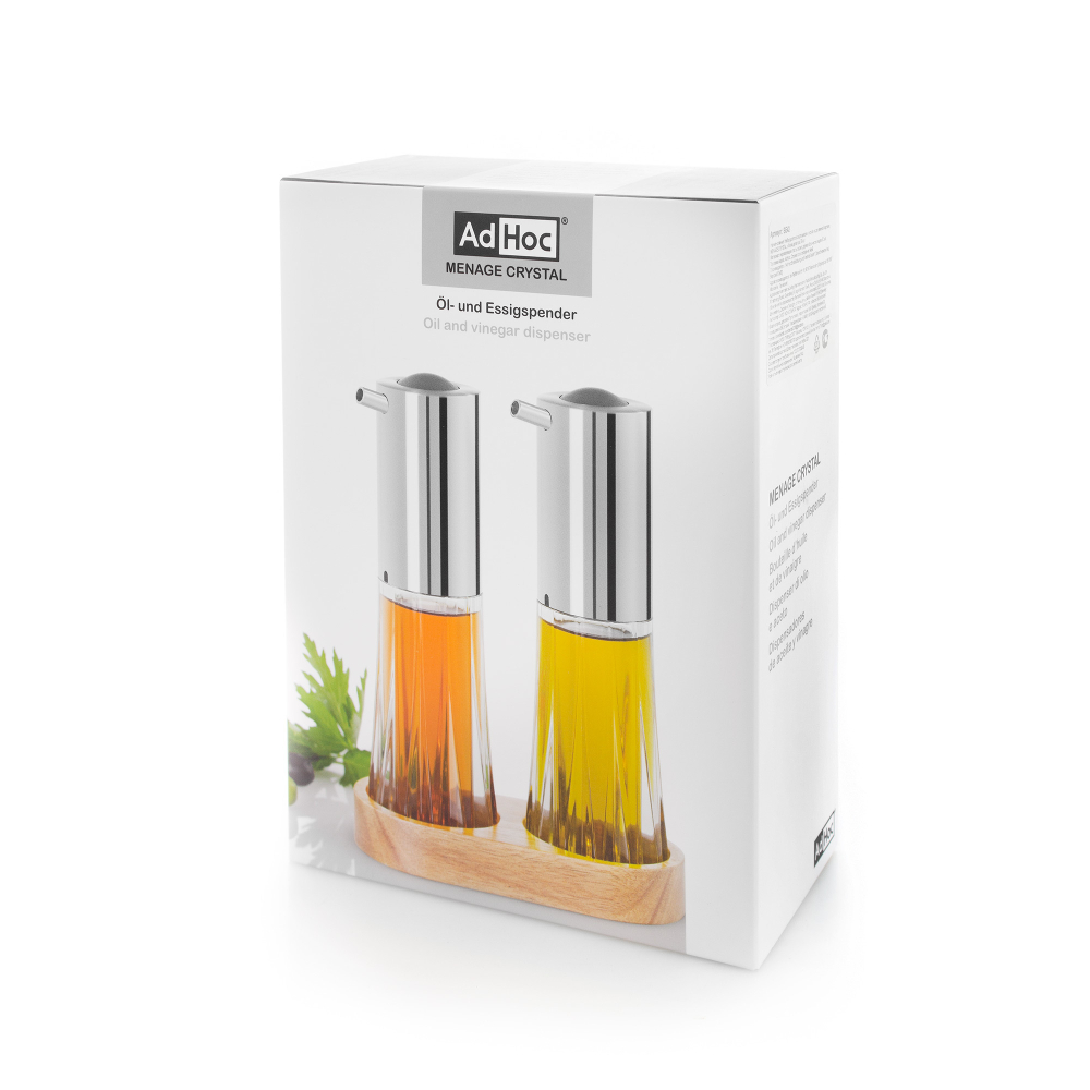 Набор дозаторов для масла и уксуса на деревянной подставке 75мл AdHoc Menage Crystal