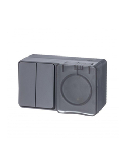 Блок ОП AtlasDesign PROFI IP54 (розетка 1-м 16А заземл. защ. шторки + 2-кл. выключатель 10А) антрацит SE ATN544074