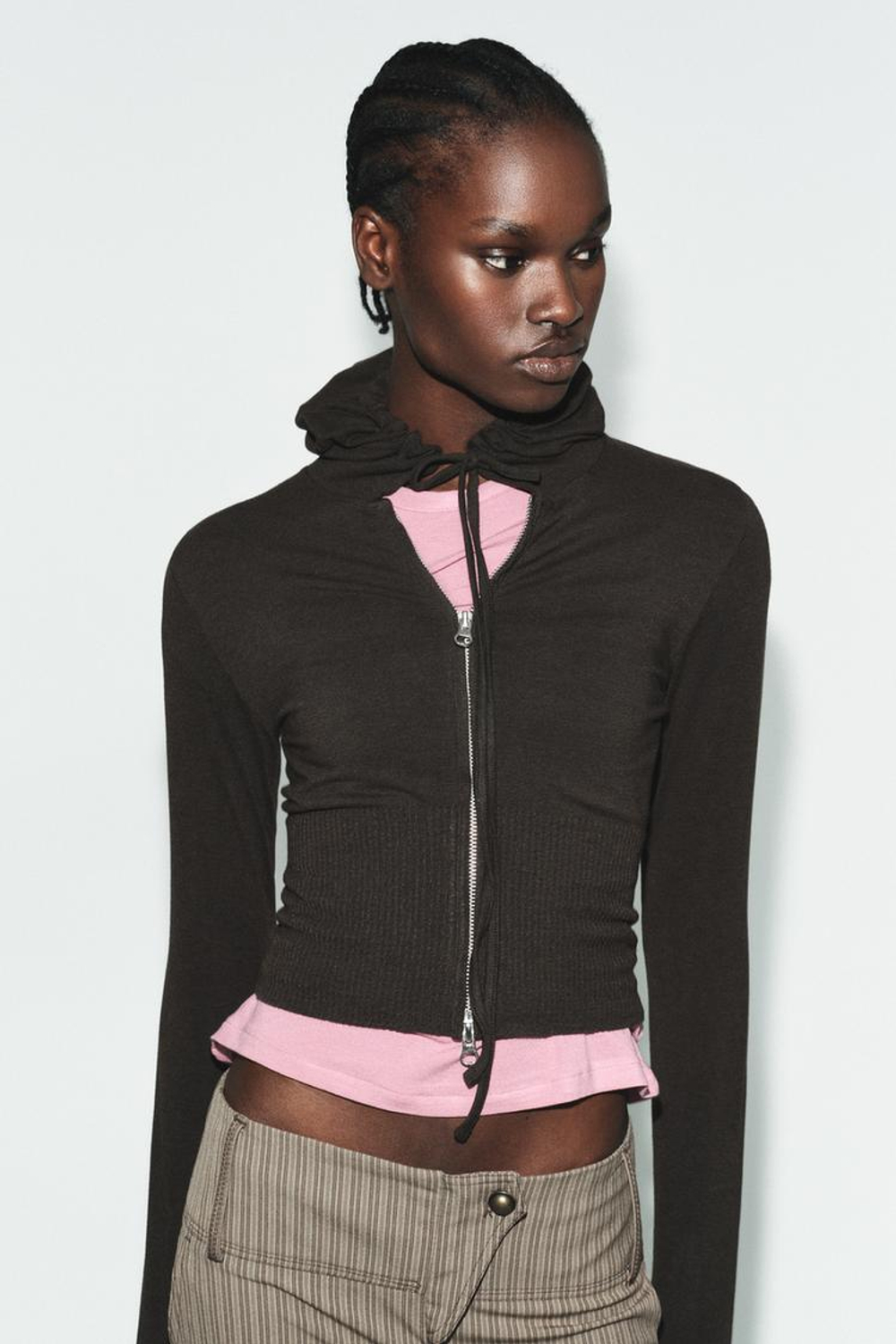 ZARA УКОРОЧЕННАЯ ТОЛСТОВКА, КОРИЧНЕВЫЙ МЕЛАНЖ