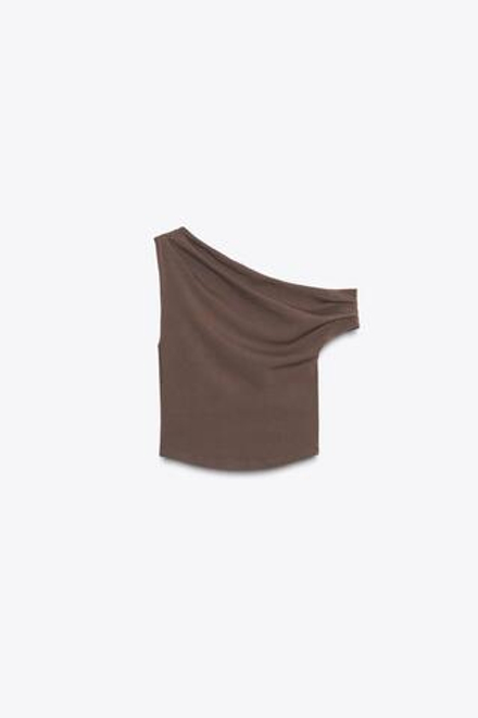 ZARA ТОП АСИММЕТРИЧНОГО КРОЯ С ТЕКСТУРОЙ, КОРИЧНЕВЫЙ