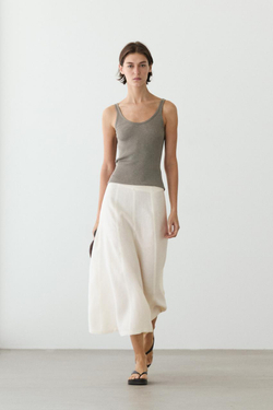 Massimo Dutti Струящаяся юбка миди из 100% льна, белый