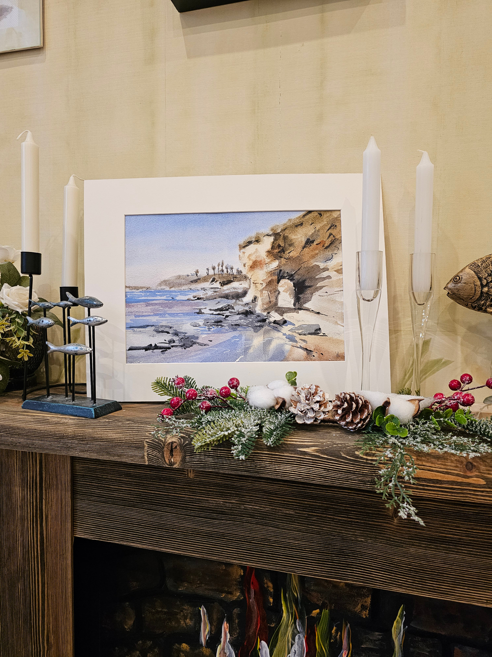 Картина авторская акварельная в паспарту 30х40 см на стену для интерьера "Море в стиле Энди Эвансона "