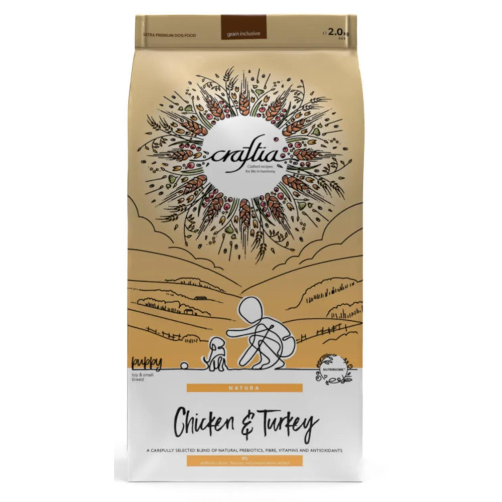 Корм для щенков Craftia Natura, 2 кг, курица  и индейка