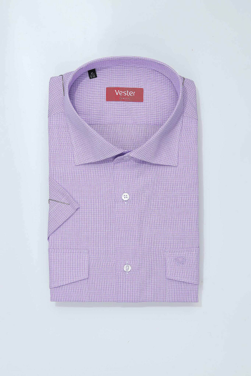 Сорочка мужская VESTER короткий рукав, цвет сиреневый, хлопок/пэ 76614 65