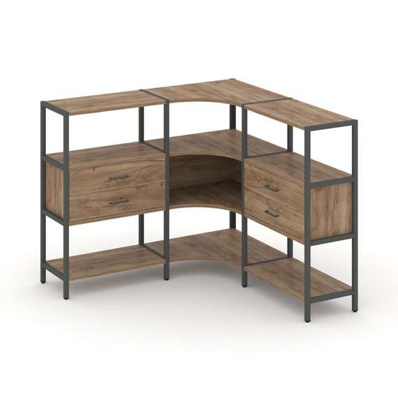 Shelf System Трехсекционный угловой стеллаж трехярусный с ящиками SN.STMU-331 Дуб Табак/Металл Антра