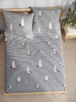 Постельное белье перкаль Сказка "Морская птица" евро Наволочка 50х70 см 2 шт Простынь на резинке 180x200 см Пододеяльник 200x215 см