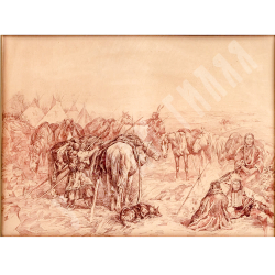 Н/х. Индейцы Сиу. Германия. 1900–1910. Бумага на картоне, тушь.