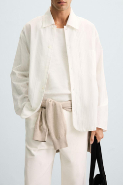 ZARA РУБАШКА ИЗ ТКАНИ В ПОЛОСКУ, БЕЛЫЙ