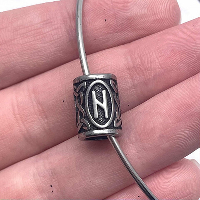 p912 Бусина "Руна Хагалаз" 14*10мм, нерж. сталь с чернением