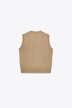 ZARA ОДНОТОННЫЙ ТРИКОТАЖНЫЙ ТОП-ЖИЛЕТ, РЫЖЕВАТО-КОРИЧНЕВЫЙ