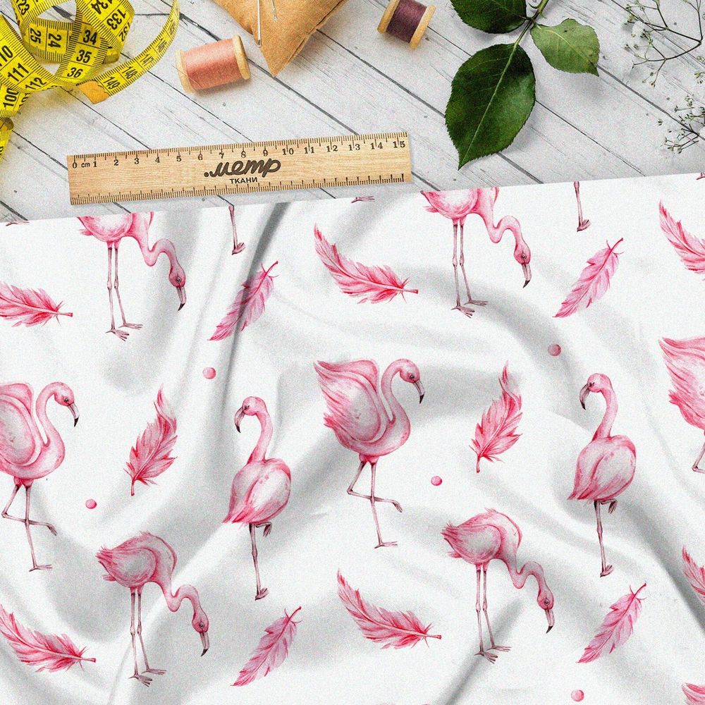 Ткань сатин нежный розовый фламинго