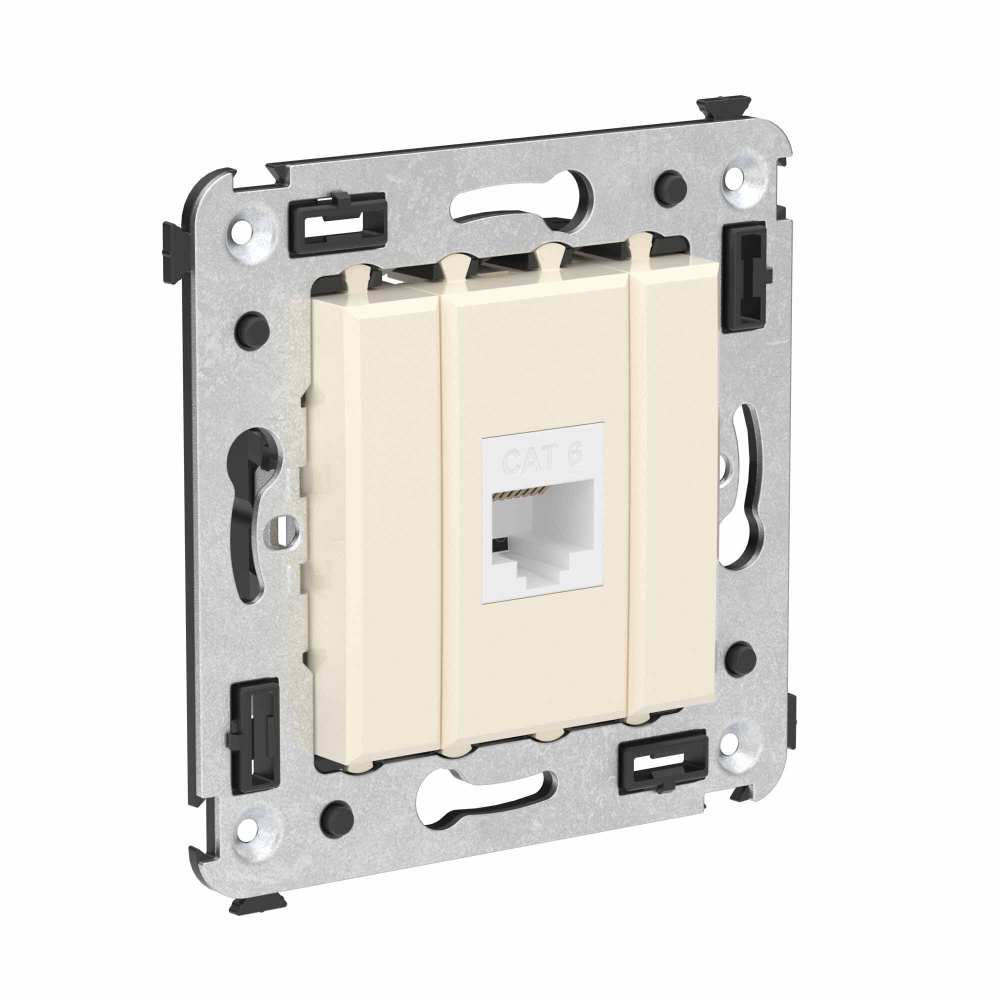 Компьютерная розетка RJ-45 без шторки в стену, кат.6 одинарная, "Avanti", "Ванильная дымка"