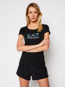 Женская футболка теннисная EA7 Woman Jersey T-Shirt - black