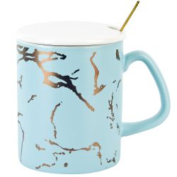 Кружка с крышкой и ложкой "Голубой  " (голубой) v=380 мл (подарочная упаковка)