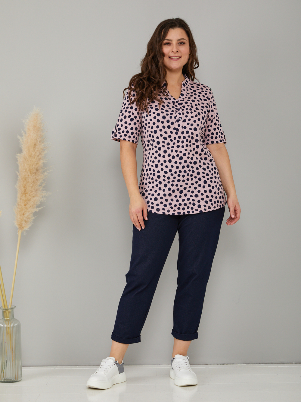 Блузка БЛ-122/пудра-синийгорох