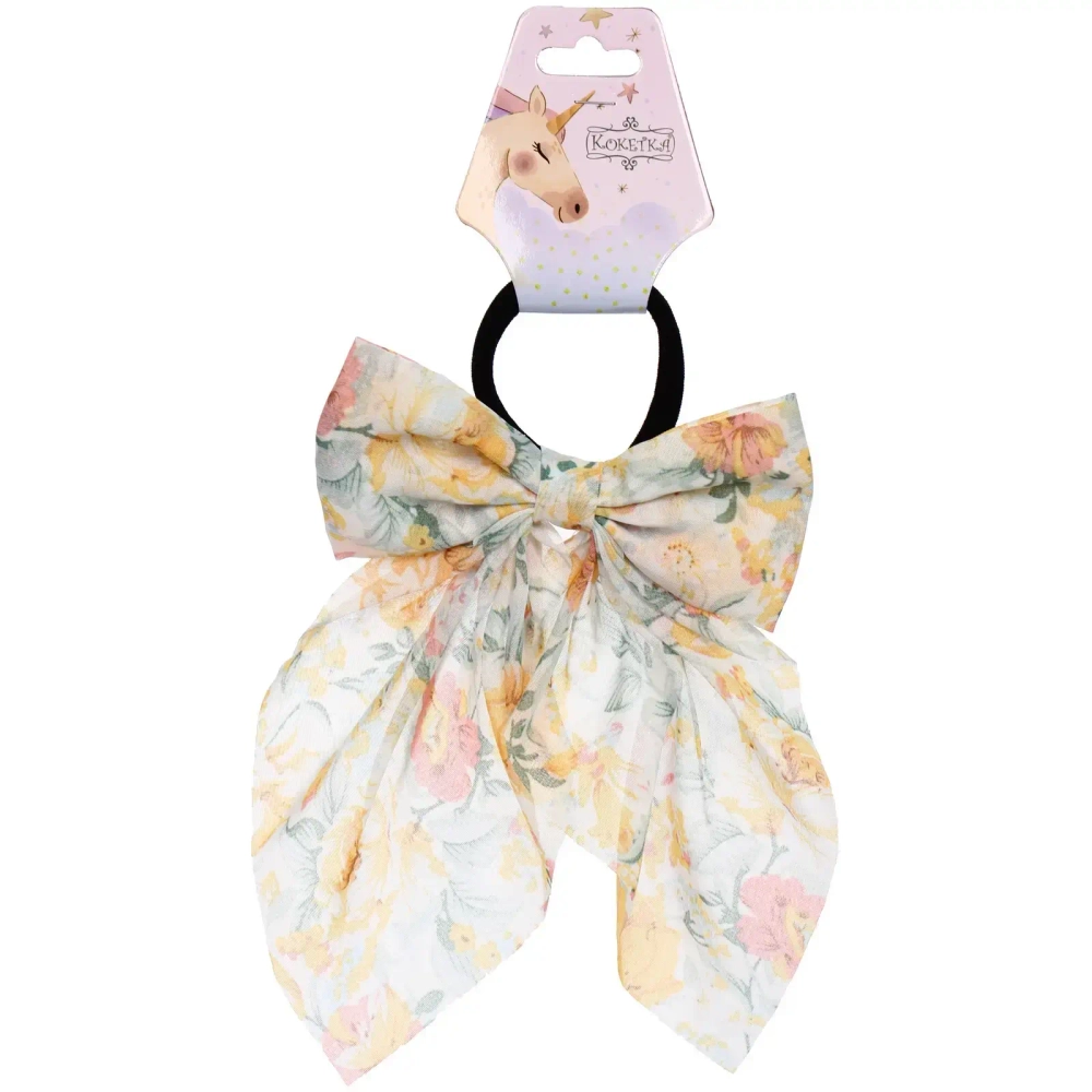 Резинка для волос «ПЕРСЕЯ», пионы, микс 4 цвета, d-5см/11*17см (подвес Кокетка Единорог)