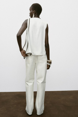 ZARA АТЛАСНЫЙ ТОП С БАНТОМ И КОНТРАСТНОЙ ОТДЕЛКОЙ, ЭКРЮ/КОРИЧНЕВЫЙ