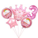 Шар (40"/102 см) Цифра, 3, Сердечки, Розовый, в упаковке 1 шт.