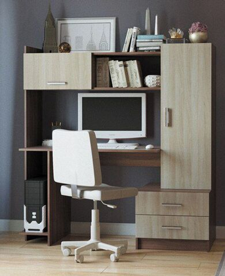 Стол компьютерный с ящиками и полками Ясень Шимо тёмный/Ясень Шимо светлый 153,4х57х160 см