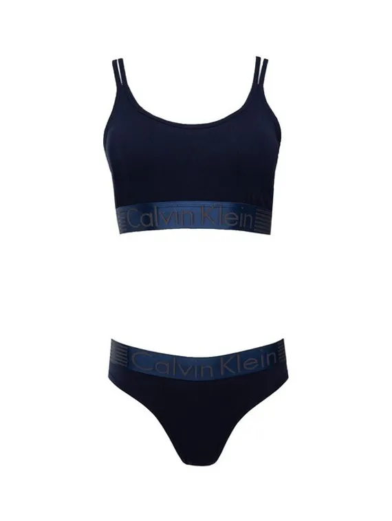 Комплект женский (топ с тонкими лямками, трусы), цвет тёмно-синий МИКС, размер 44-46