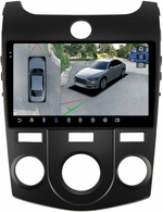 Магнитола для KIA Cerato 2 2008-2013 (кондиционер, рамка черная) - FarCar BX038M-360 монитор 9.5" 2K QLED на Android 13, 6Гб+128Гб, CarPlay, 4G SIM-слот, 4 камеры в комплекте