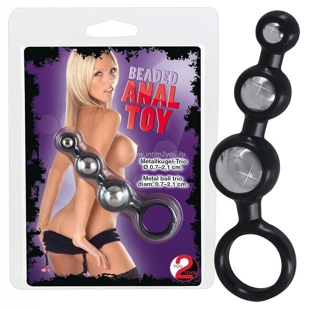 Мини-стимулятор ануса с металлическими шариками Beaded Anal Toy (Цвет: черный с серебряным)