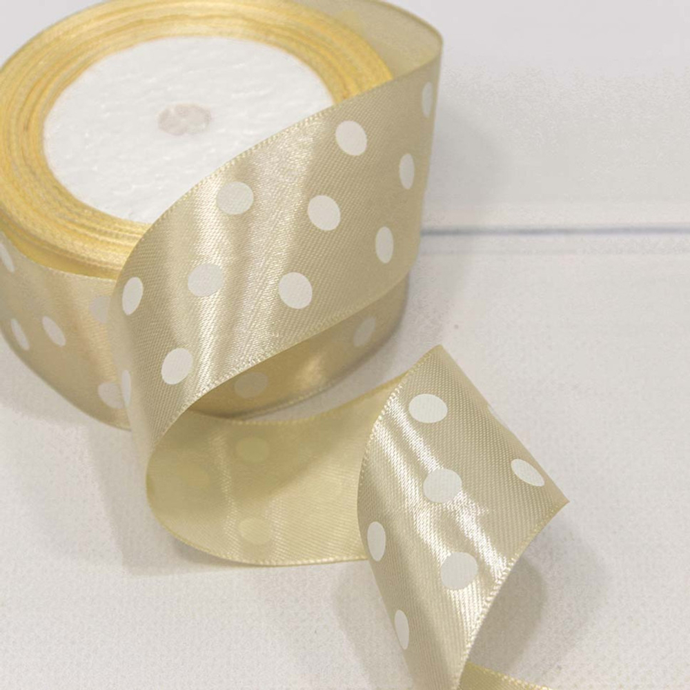 Лента Атласная 3,8см х 28м Сатин горох (Бежевый)