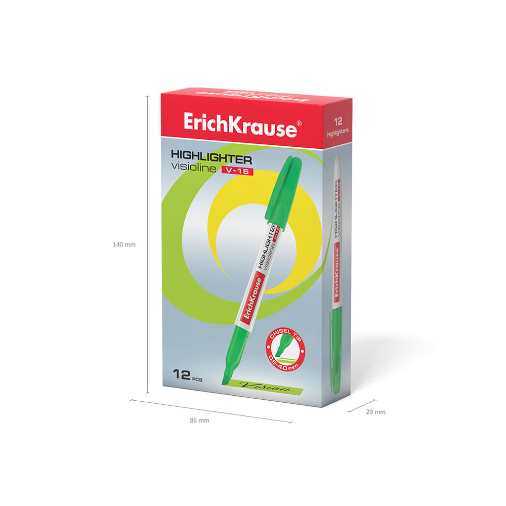 Текстмаркер ErichKrause Visioline V-15 Neon, цвет чернил зеленый (в коробке по 12 шт.)