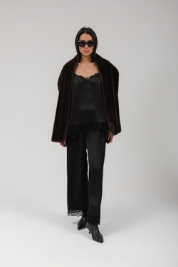 Брюки шелк с кружевом (черный)