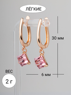 Серьги-подвески Миражи с розовым кубиком Swarovski